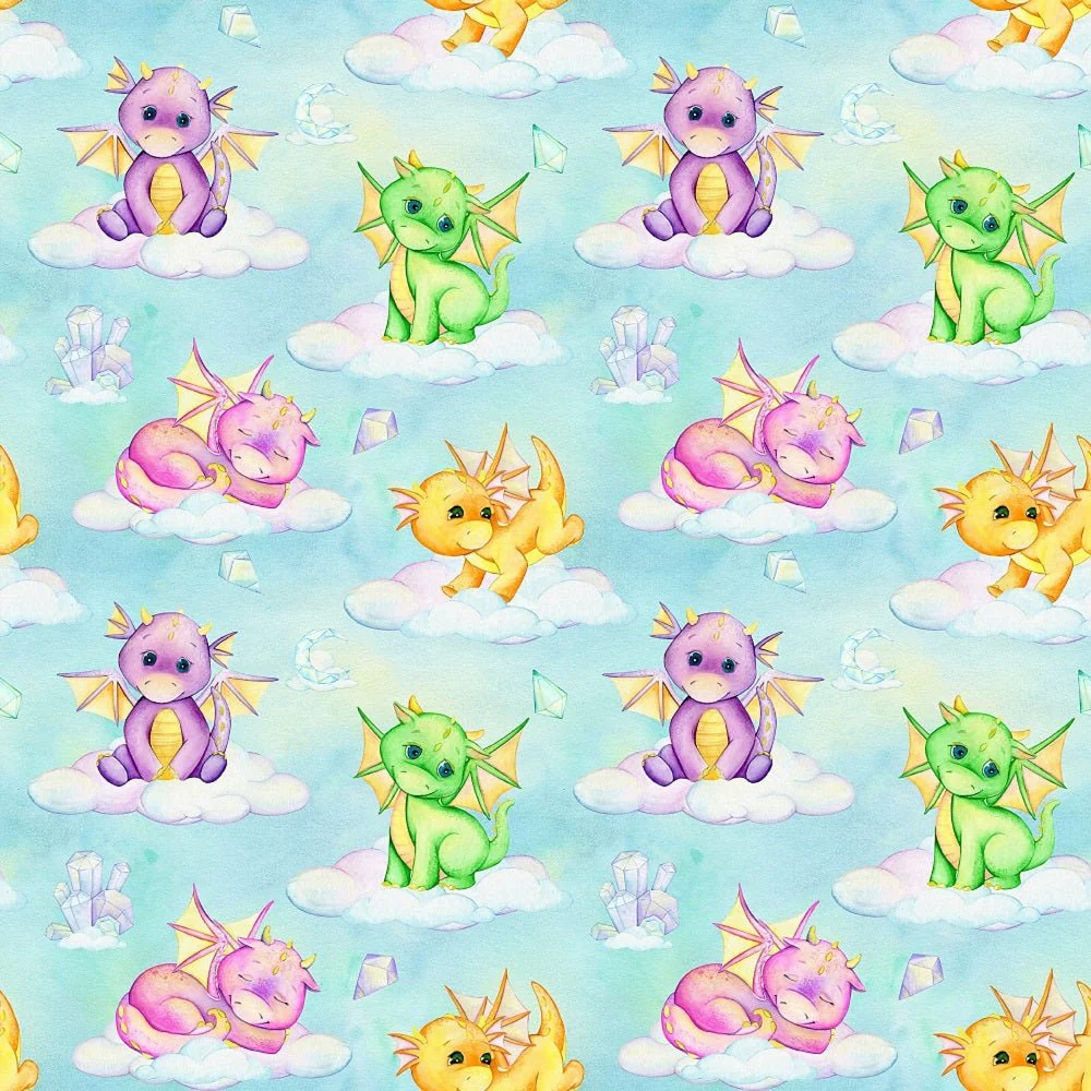 Cute Dragons Fabric - Baby Blue