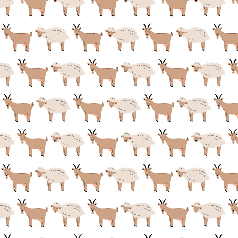 Cute Fluffy Sheep With Goats Fabric - Beige