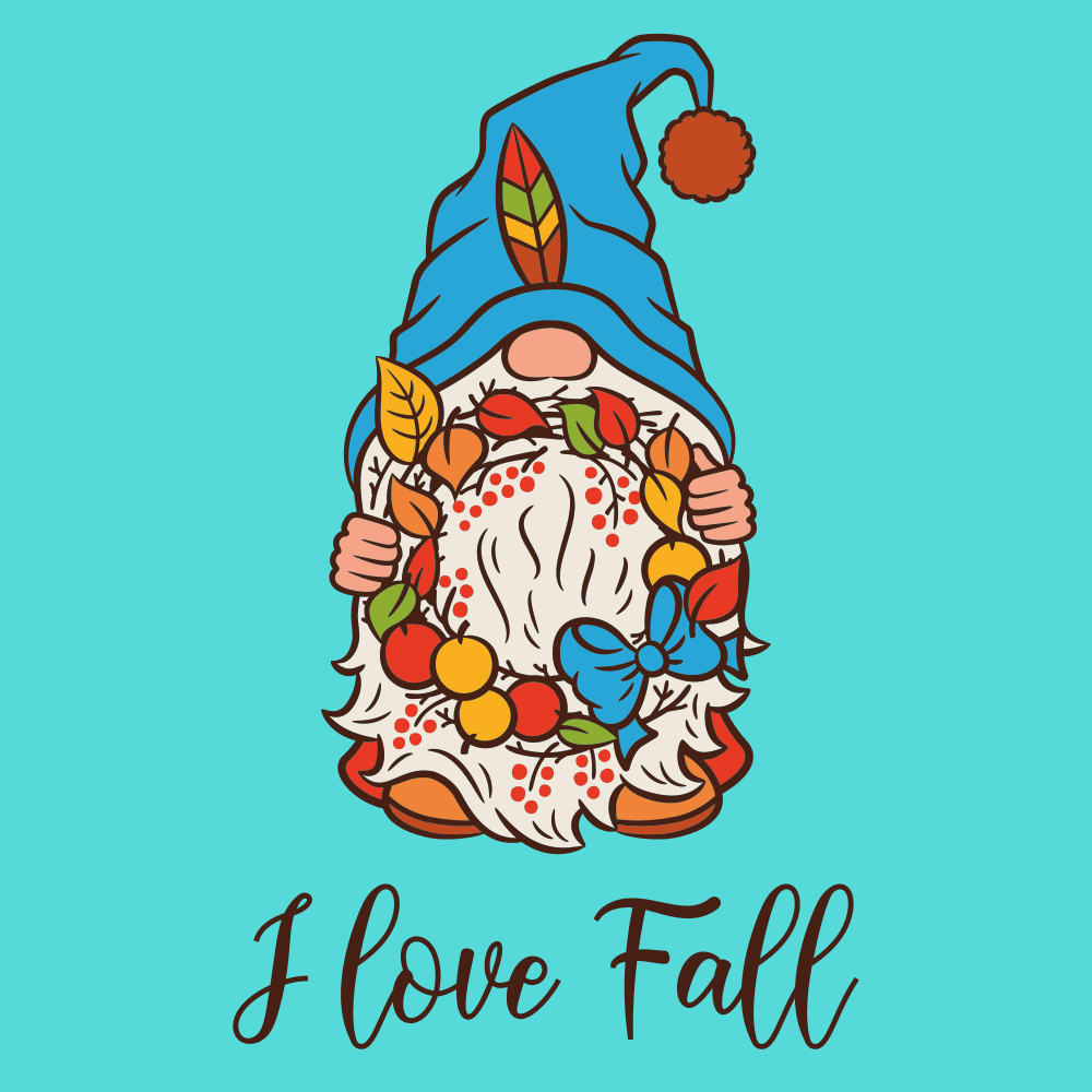 Cute Gnome I Love Fall Fabric Panel - Blue