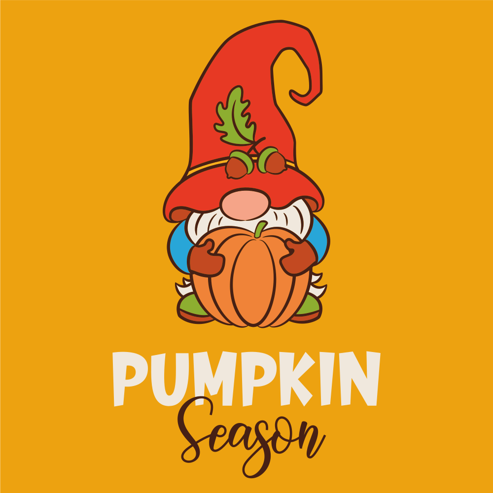 Cute Gnome Pumpkin Season Fabric Panel - Orange
