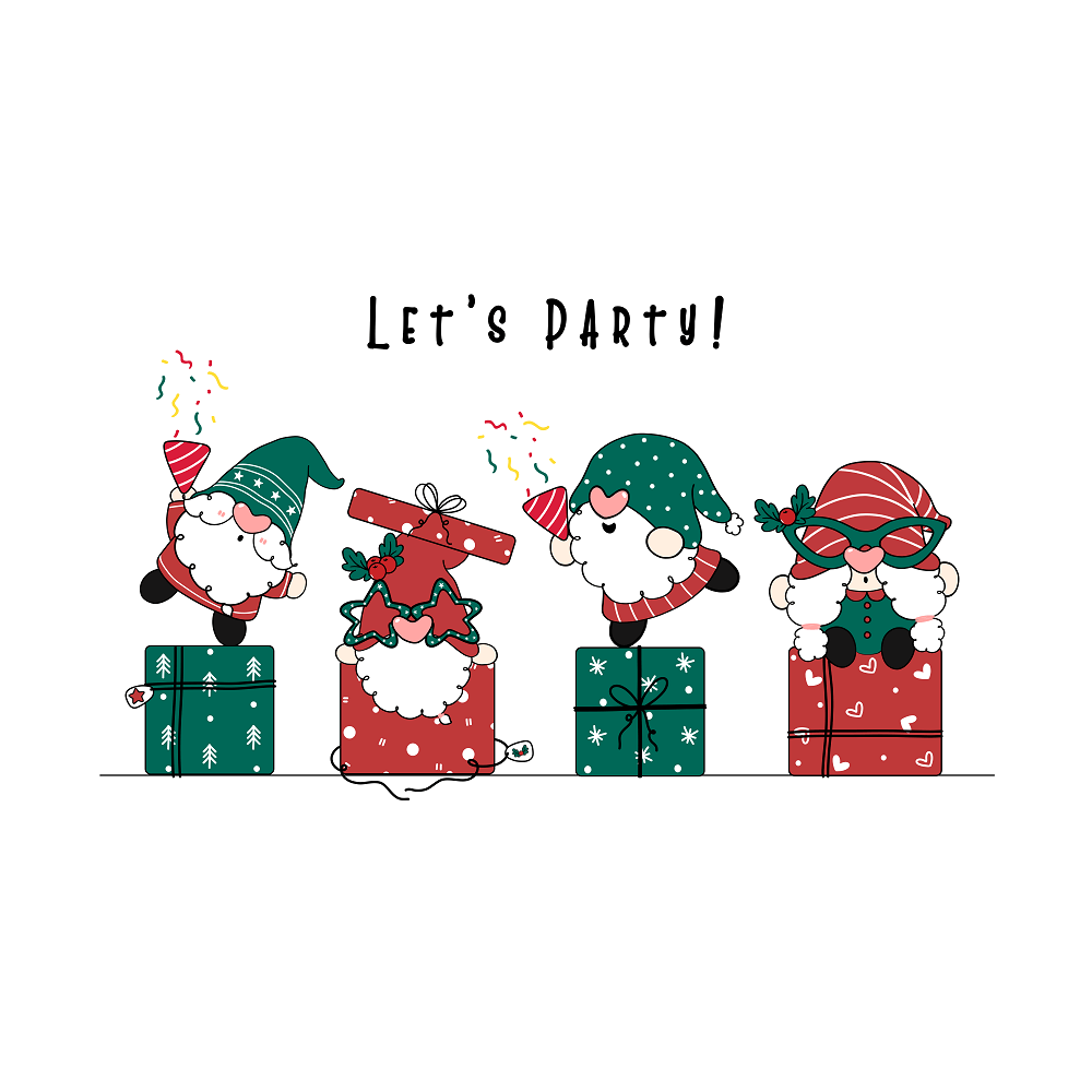 Cute Gnomes Christmas Party Fabric Panel