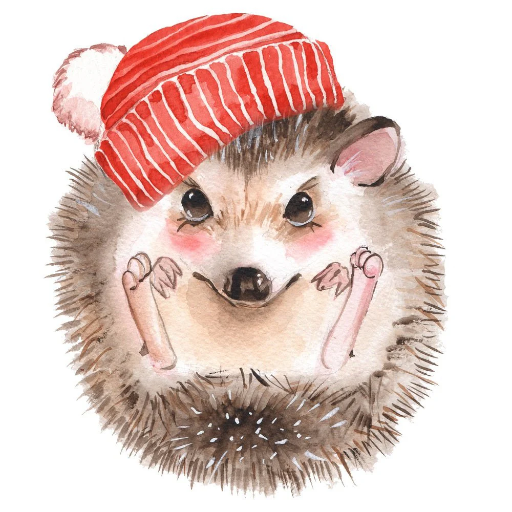 Cute Hedgehog With Knitted Hat Fabric Panel