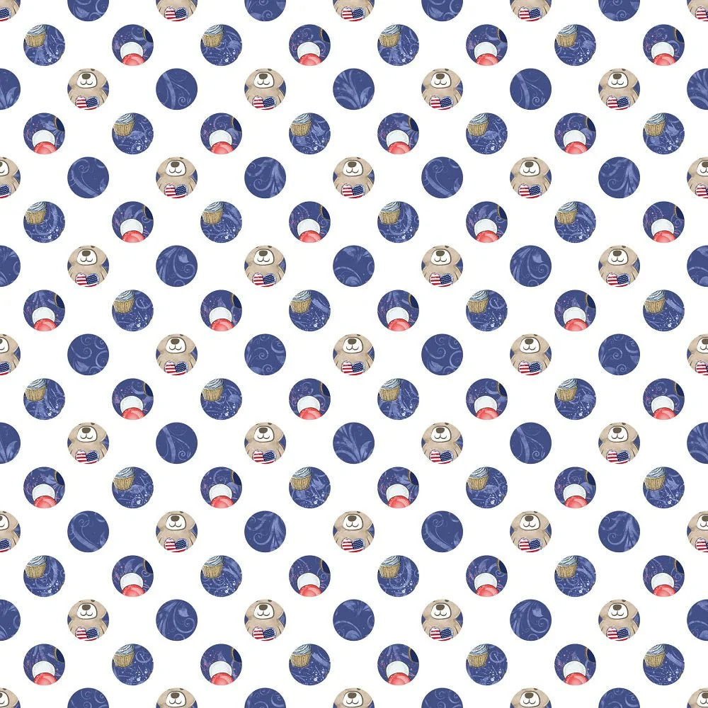 Cute Patriotic Bears Dots Fabric - Blue