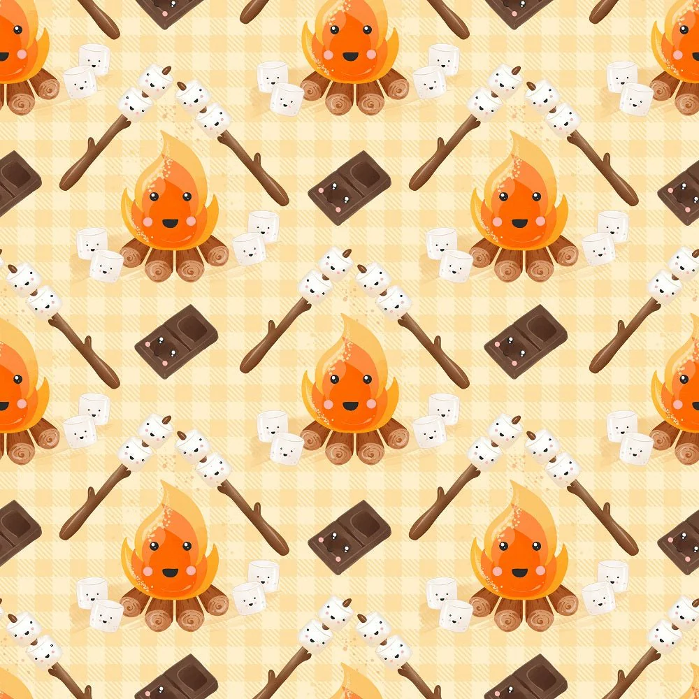 Cute Smores Campfire Fabric - Orange