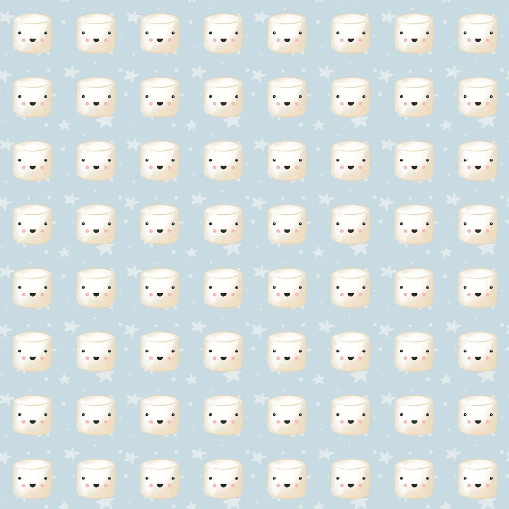 Cute Smores Marshmallows Fabric - Blue