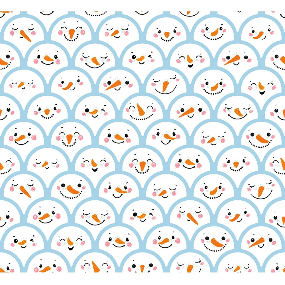 Cute Snowman Scallops Fabric - Blue