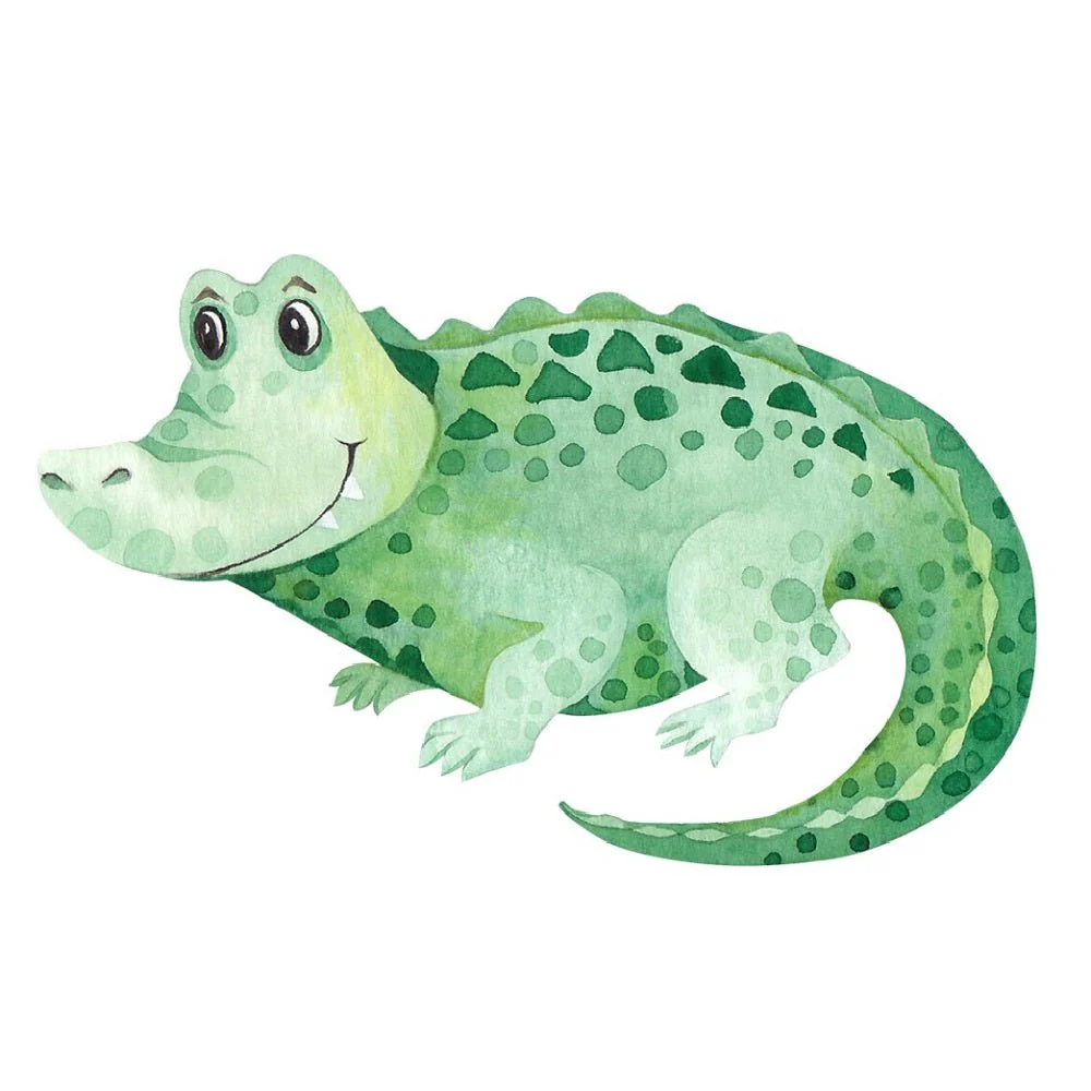 Cute Watercolor Crocodile Fabric Panel