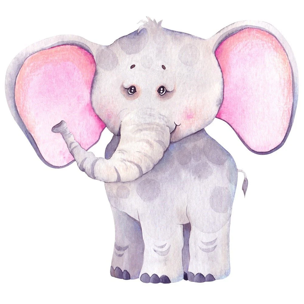 Cute Watercolor Elephant Fabric Panel