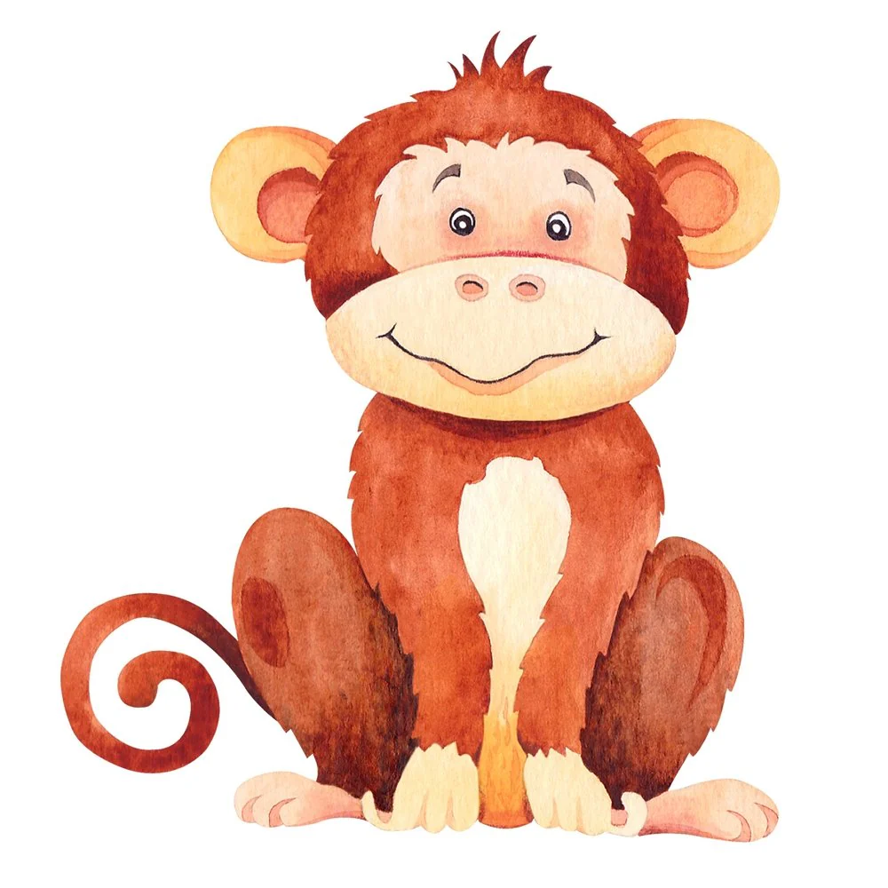 Cute Watercolor Monkey Fabric Panel
