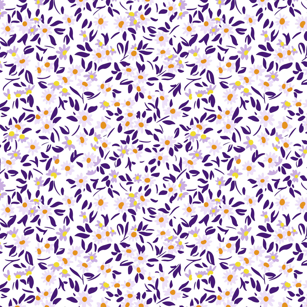Daisies & Meadow Flowers Fabric - Purple