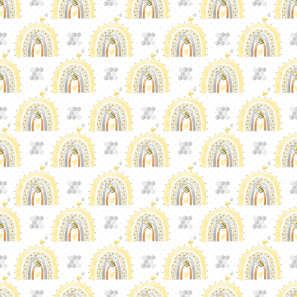 Daisy Rainbows on Polka Dot Fabric - White