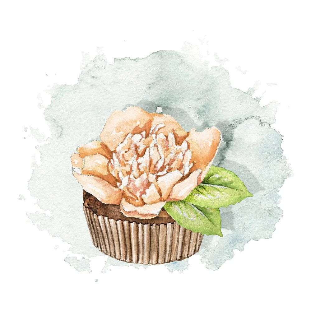 Decorative Floral Cupcake Fabric Panel - Cream
