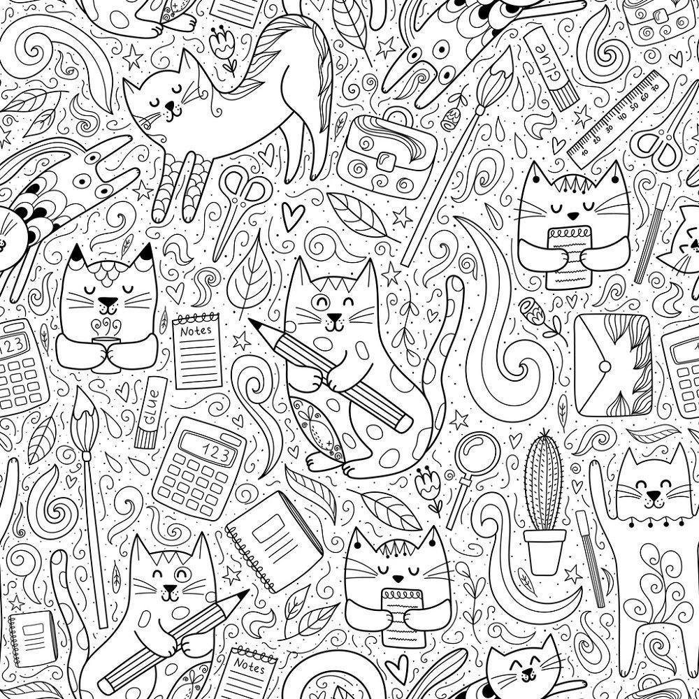 Digitally Printed Cats Go To School Fabric