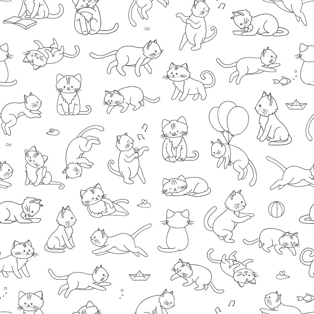 Digitally Printed Playful Cats Fabric