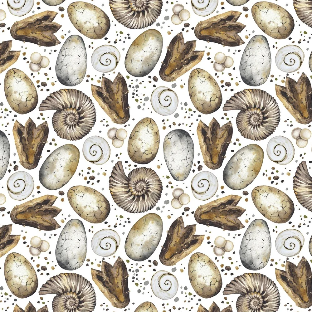 Dinosaur Fossils Fabric - White