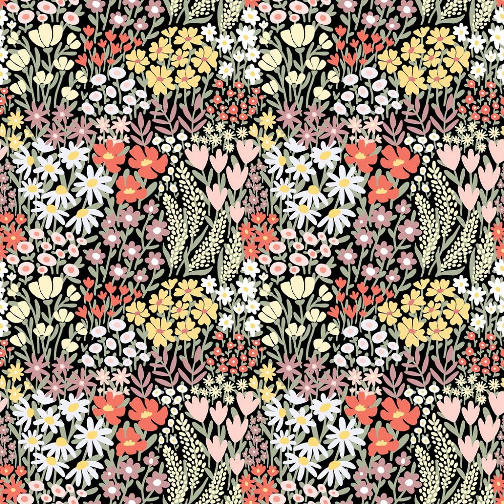 Ditsy Meadow Wildflowers Fabric - Black