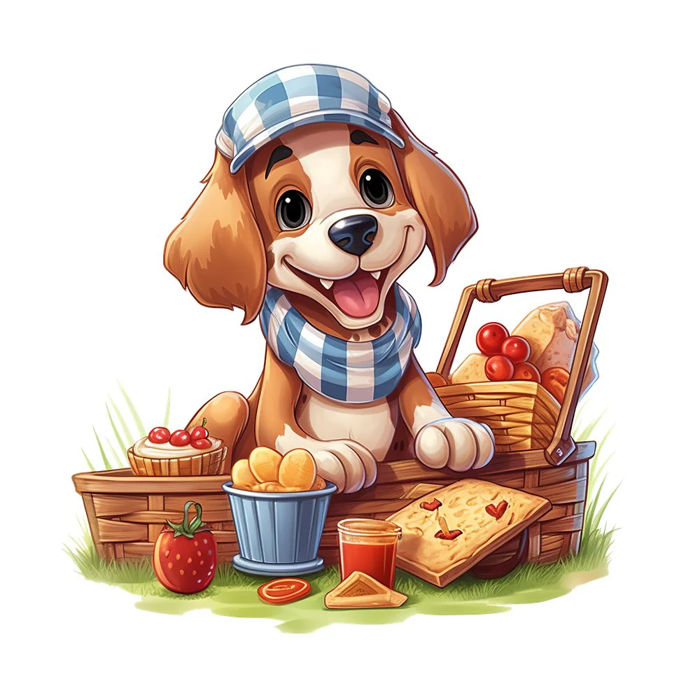 Dog On A Picnic #1 Fabric Panel
