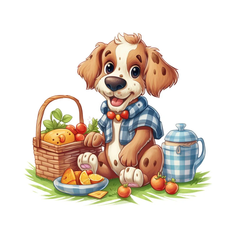 Dog On A Picnic #3 Fabric Panel