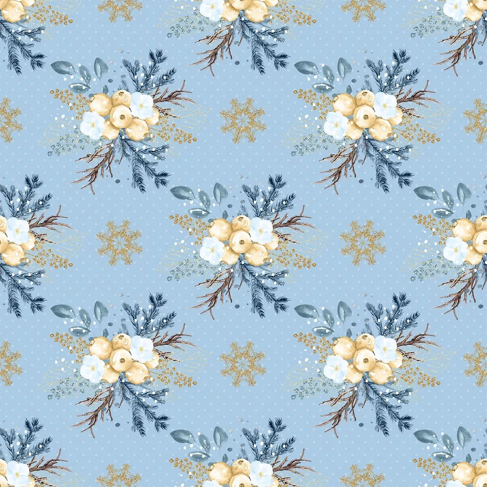Dotted Winter Berry Fabric - Blue