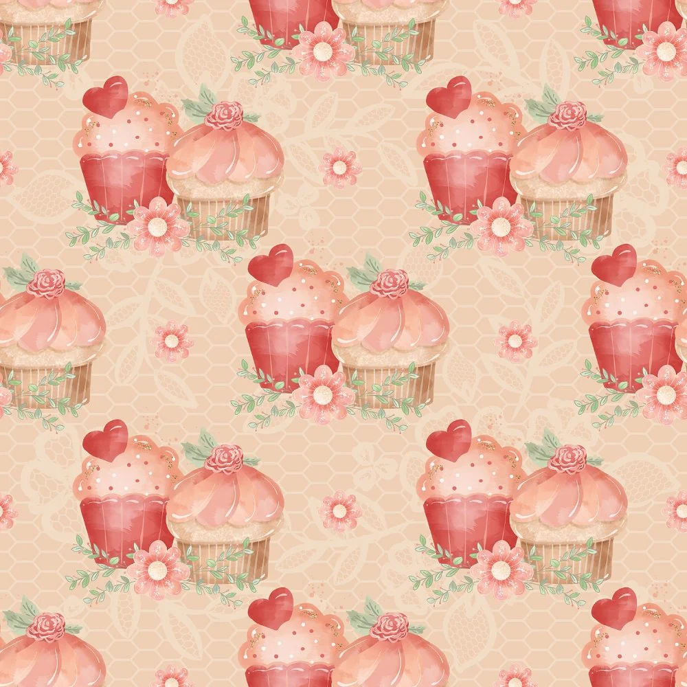 Double Cupcake on Honey Comb Fabric - Peach