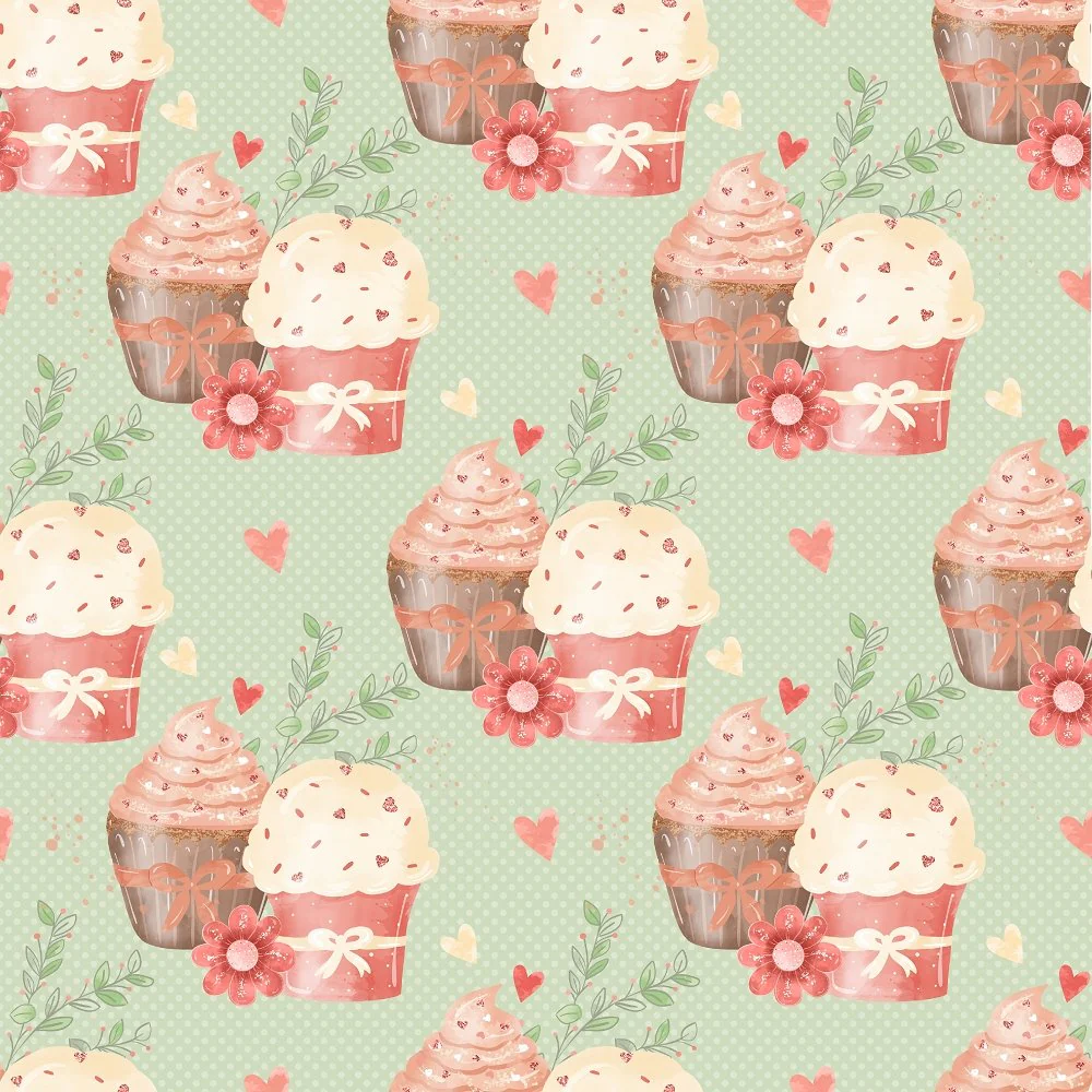 Double Cupcake on Polka Dot Fabric - Green
