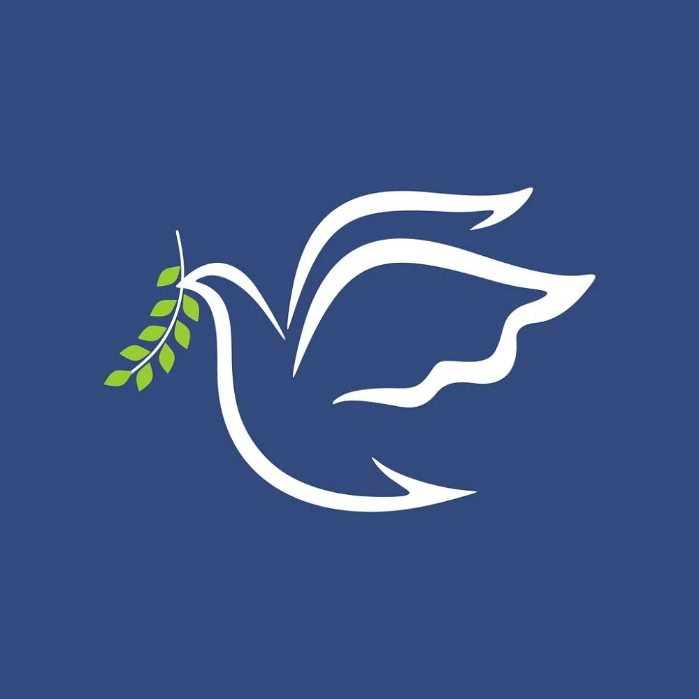Dove with Green Branch Fabric Panel - Blue