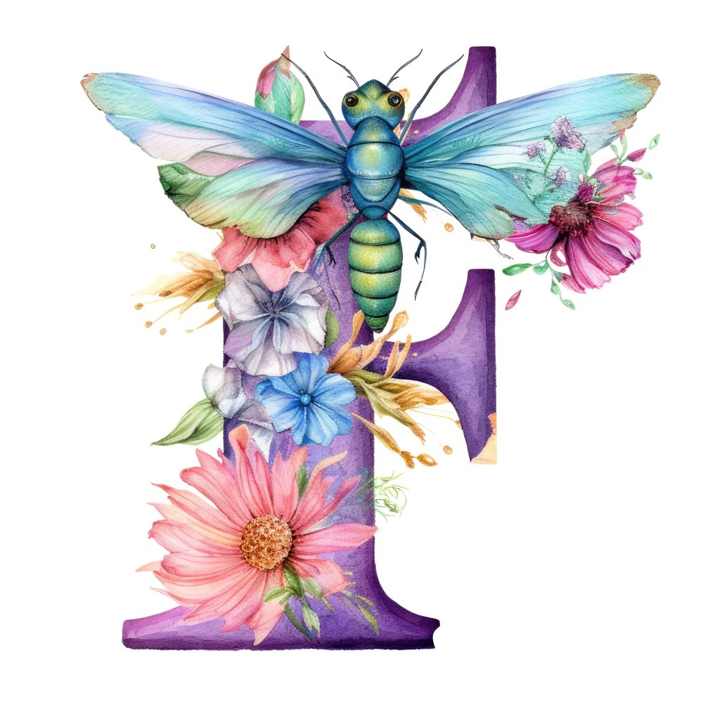 Dragonfly Flower ''F'' Fabric Panel