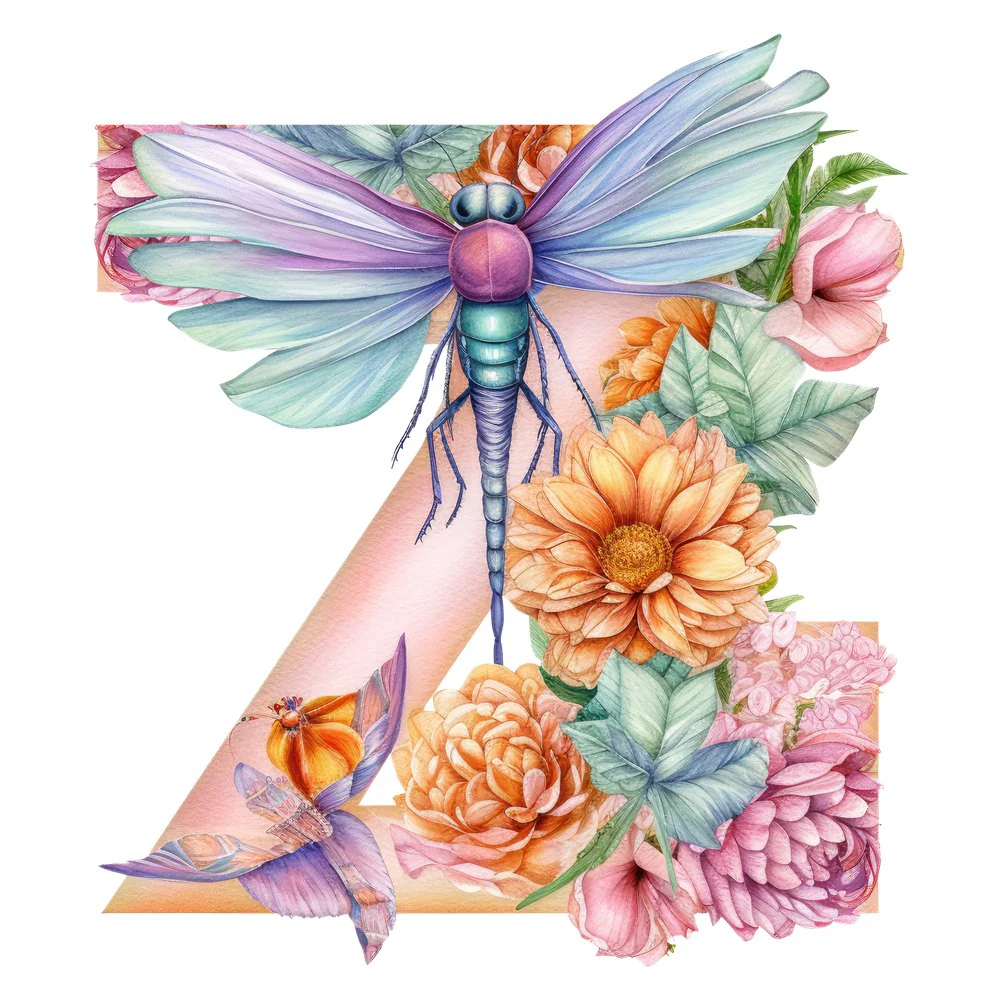 Dragonfly Flower ''Z'' Fabric Panel