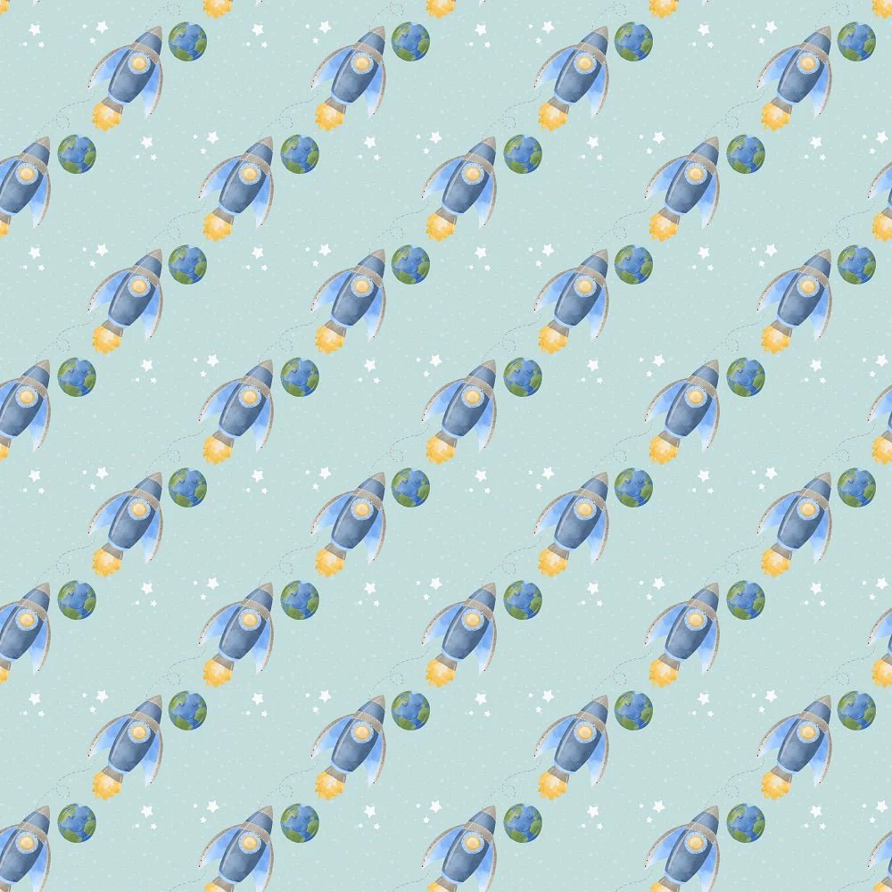 Dreams of Outerspace Rocket Ships and Earth Fabric - Blue