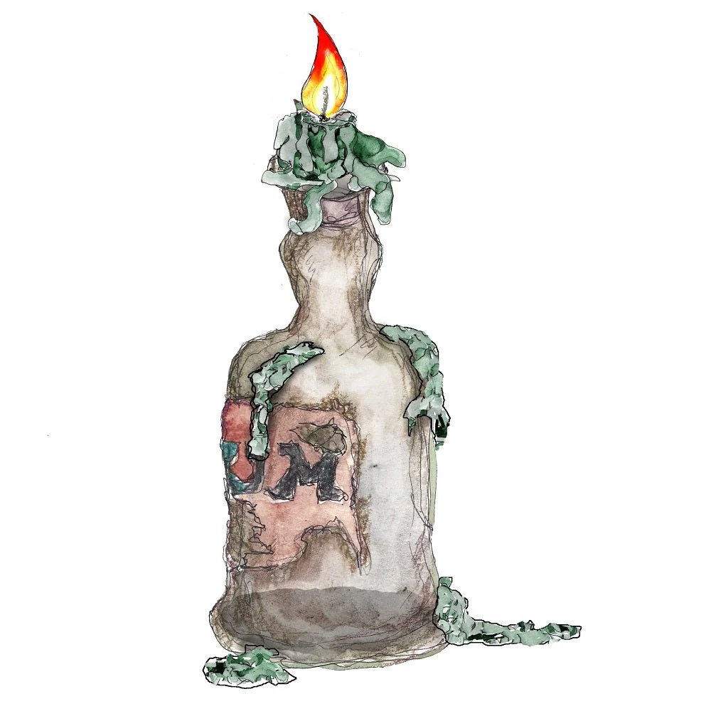 Dripping Wax Bottle Candle Fabric Panel - Green