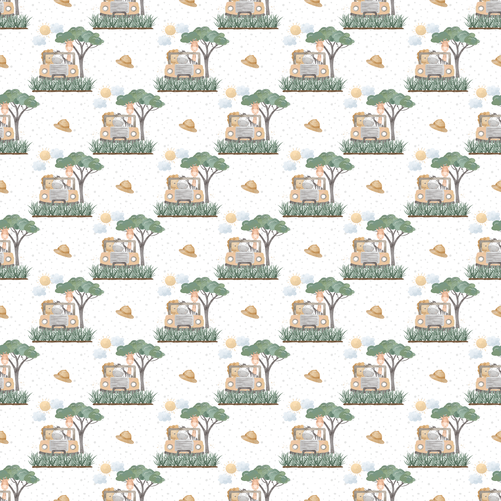Drive Through The Safari Fabric - White