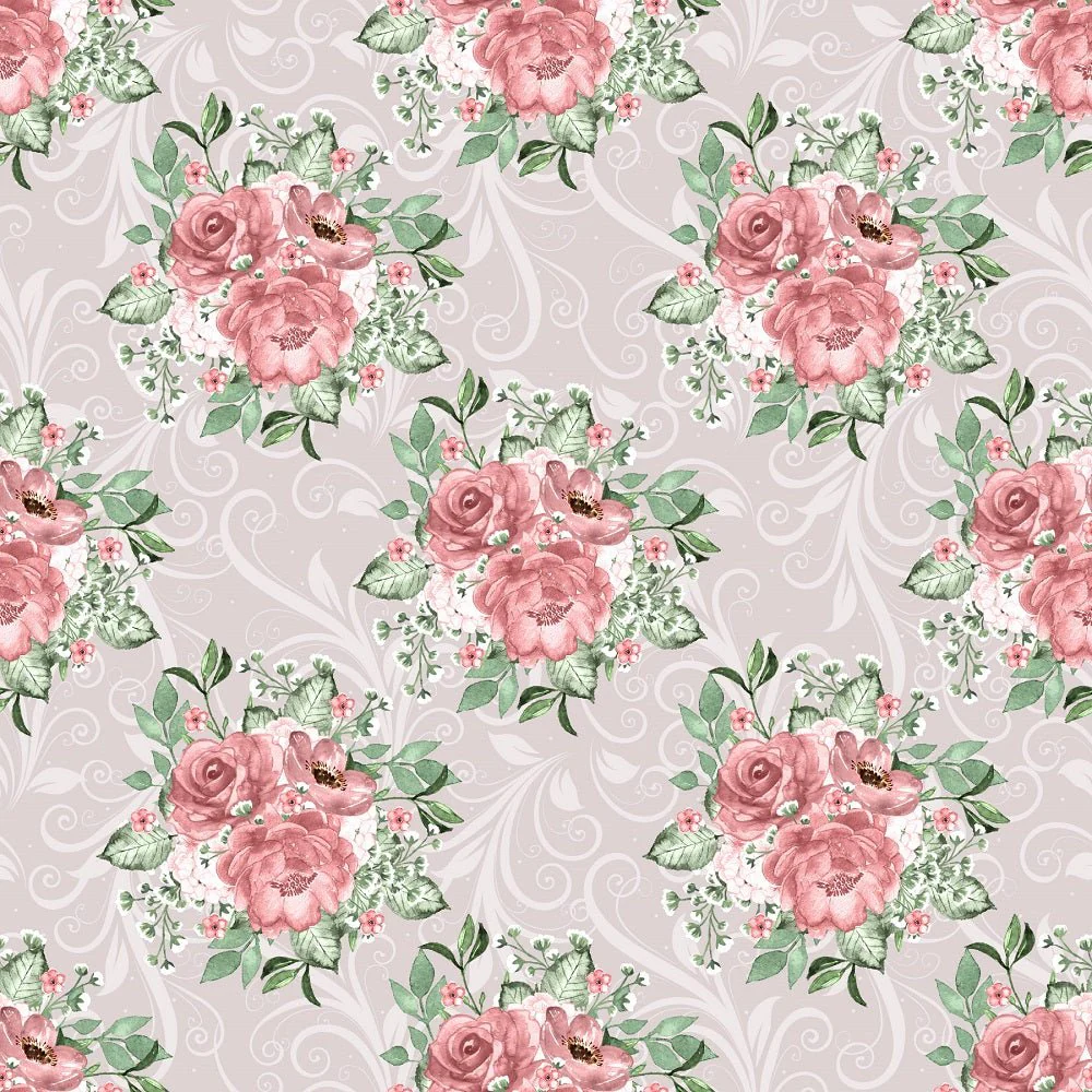 Dusty Rose Garden Floral Bouquets Fabric - Gray