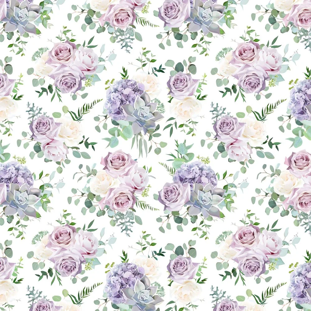 Dusty Violet Rose Bouquets Fabric