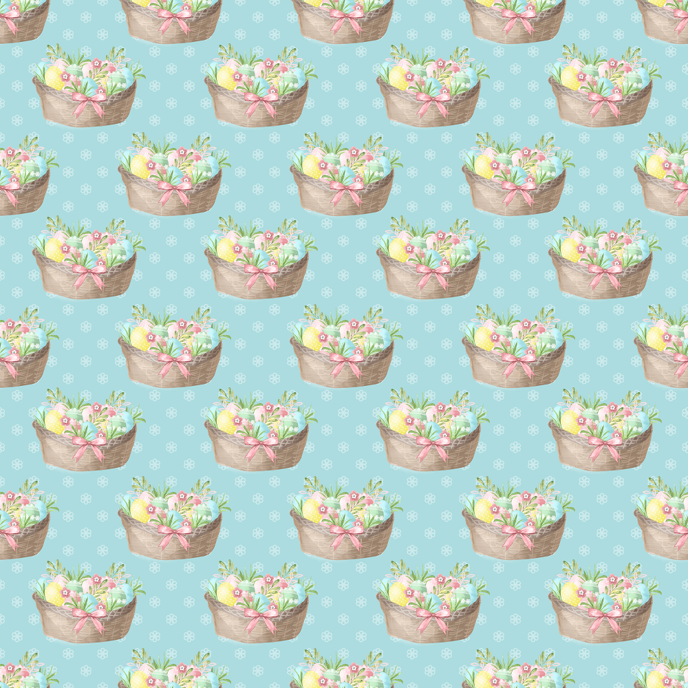Easter Basket on Floral Fabric - Blue