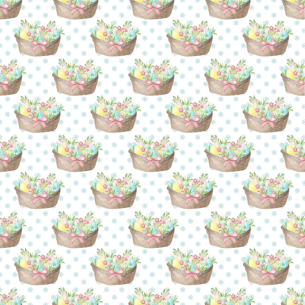 Easter Basket on Floral Fabric - White