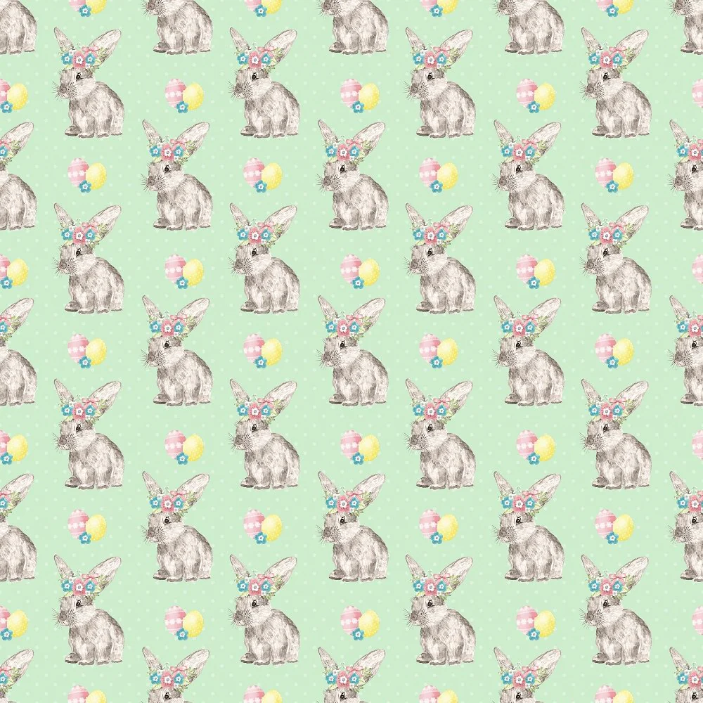 Easter Bunny on Polka Dot Fabric - Green