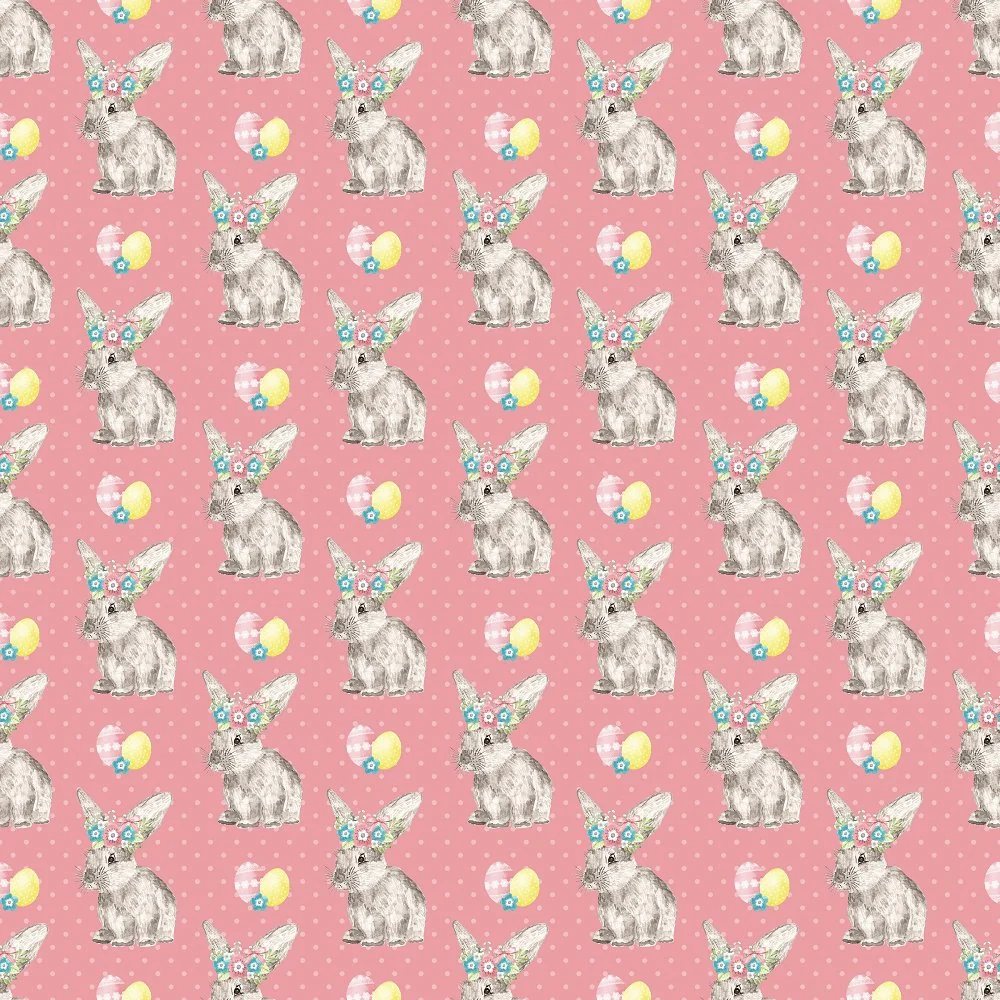 Easter Bunny on Polka Dot Fabric - Pink