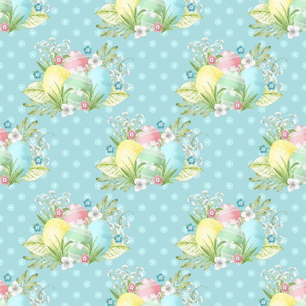 Easter Eggs on Floral Fabric - Blue
