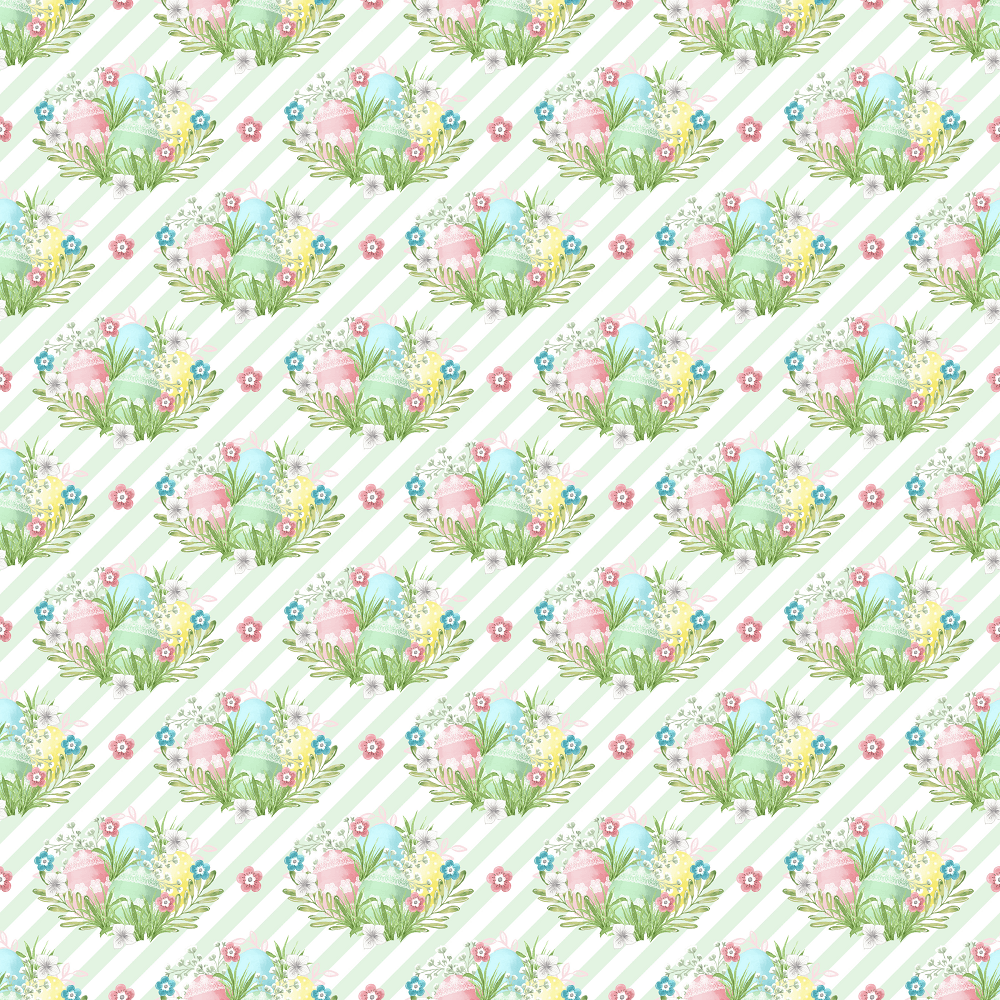 Easter Eggs on Horizontal Striped Fabric - Green