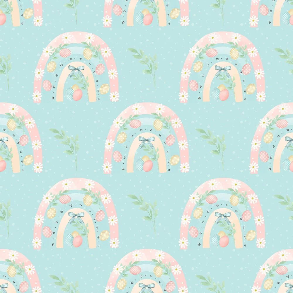 Easter Rainbow Gnomes Rainbows Fabric - Blue