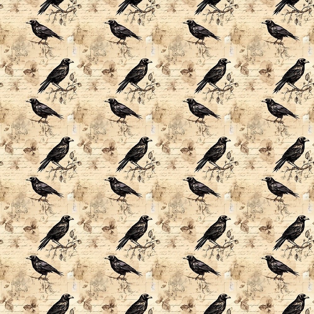 Edgar Allen Poe Crows & Old Letter #2 Fabric