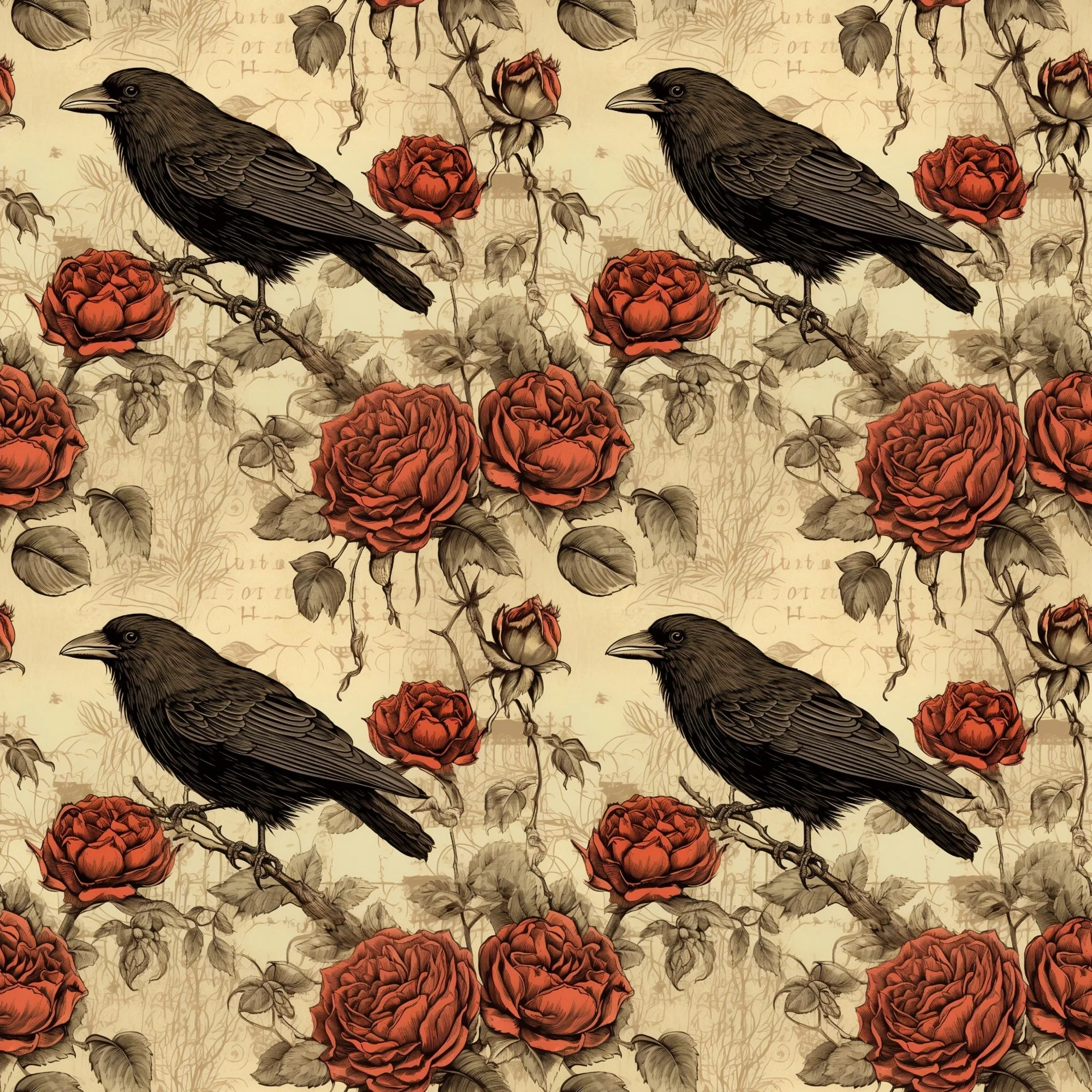 Edgar Allen Poe Crows & Roses #2 Fabric