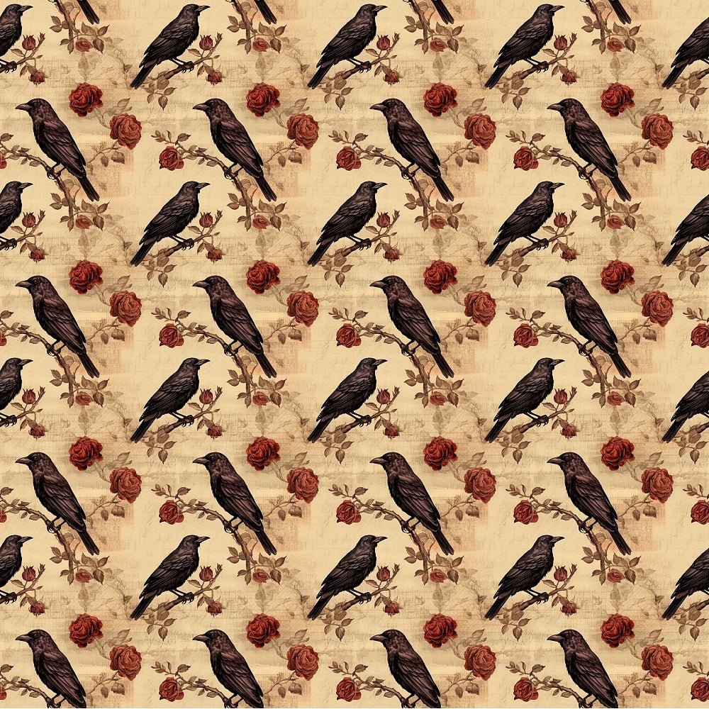 Edgar Allen Poe Crows & Roses #3 Fabric