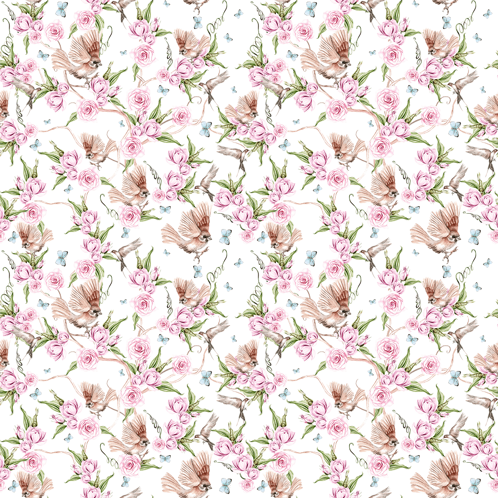 Elegant Bird And Flowers Fabric