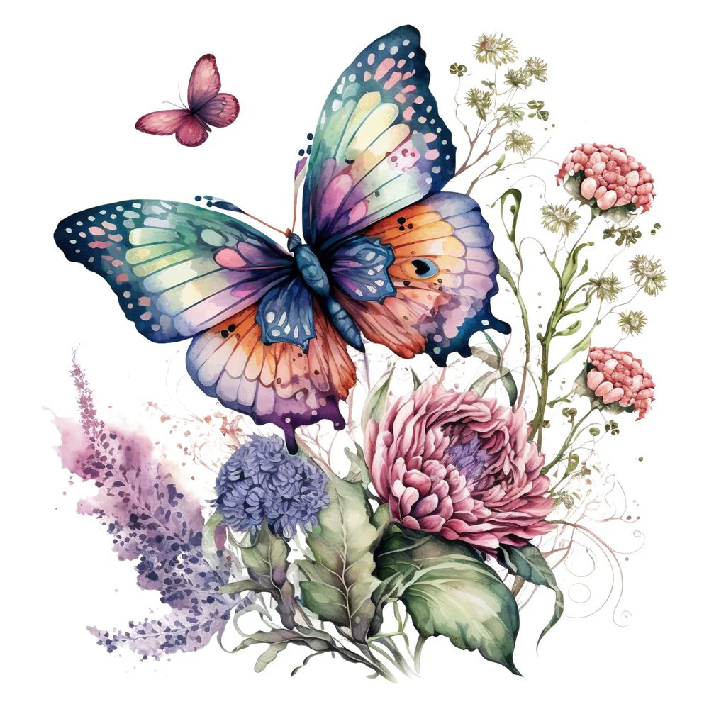 Elegant Butterfly Scene #4 Fabric Panel