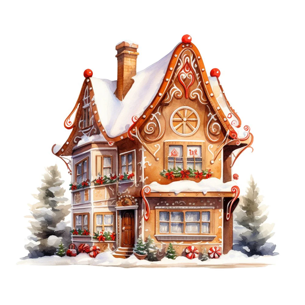 Elegant Gingerbread House Scene #2 Fabric Panel