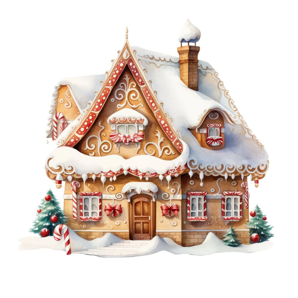 Elegant Gingerbread House Scene #3 Fabric Panel