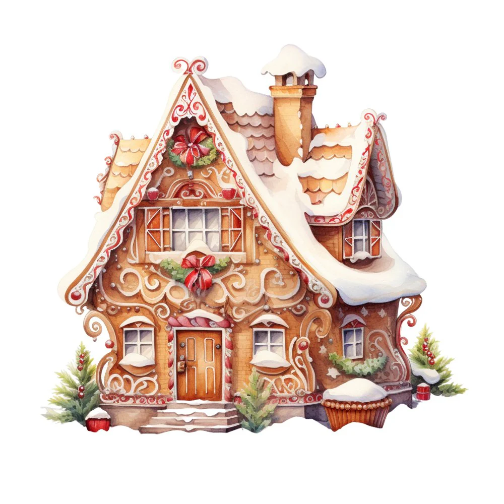Elegant Gingerbread House Scene #4 Fabric Panel