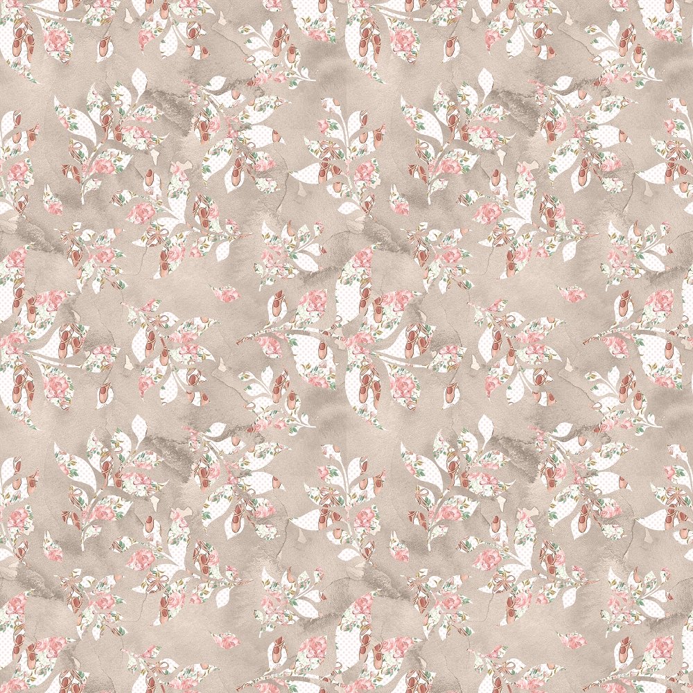Elegant Leaf and Polka Dot Fabric - Tan