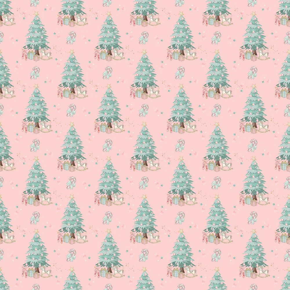 Elegant Nutcracker Christmas Trees with Candy Canes Fabric - Pink